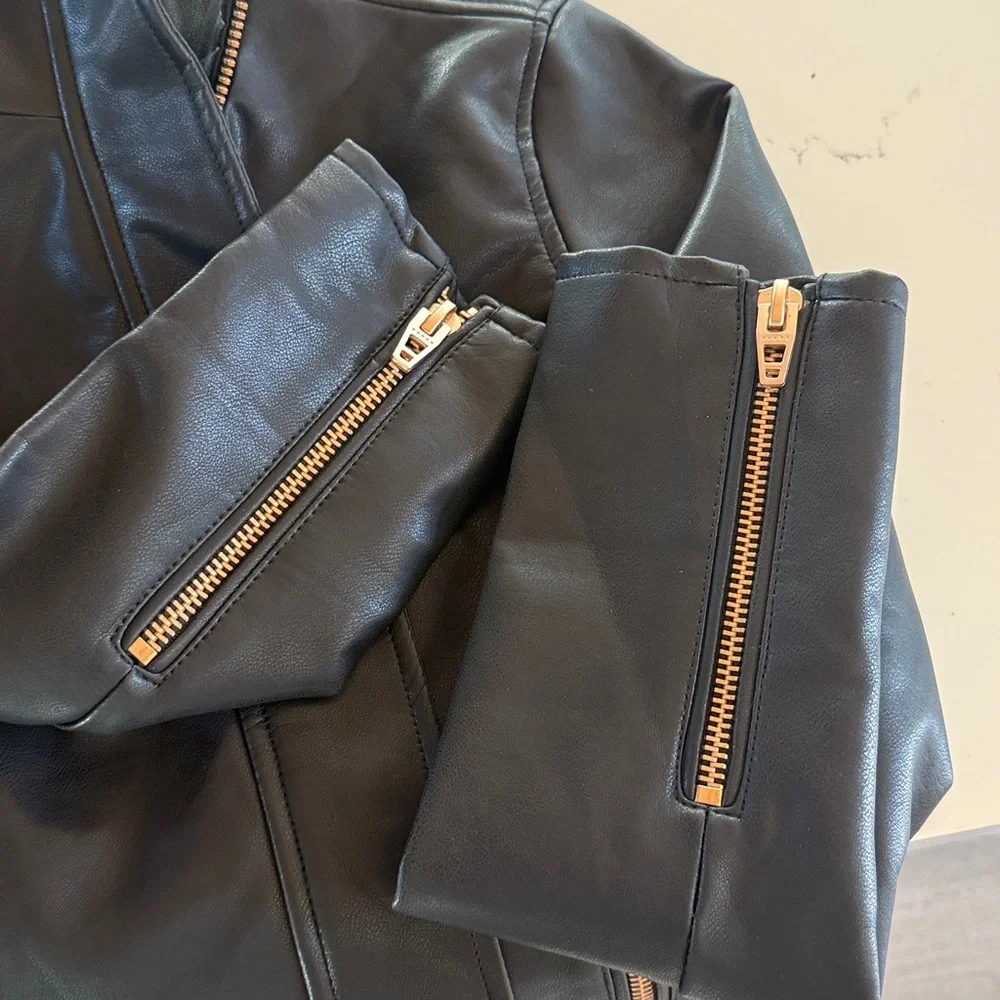 Blank NYC Faux Leather Moto Jacket Black & Gold Color Womens size Medium